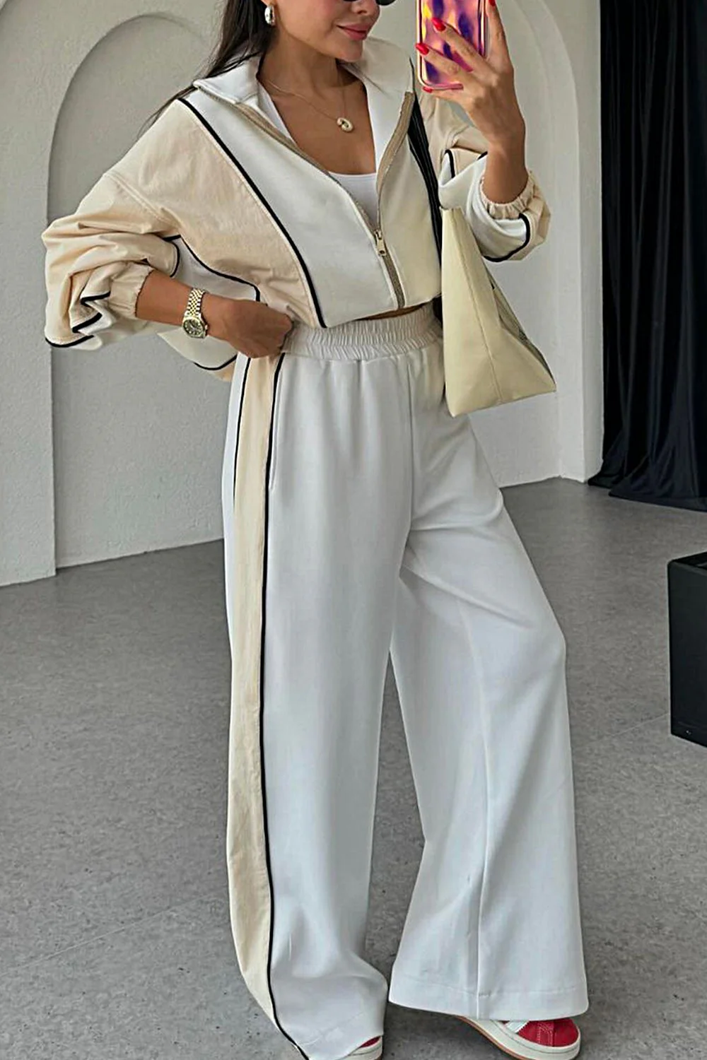 Women's Zipper Jacket & Pants Two-piece Set